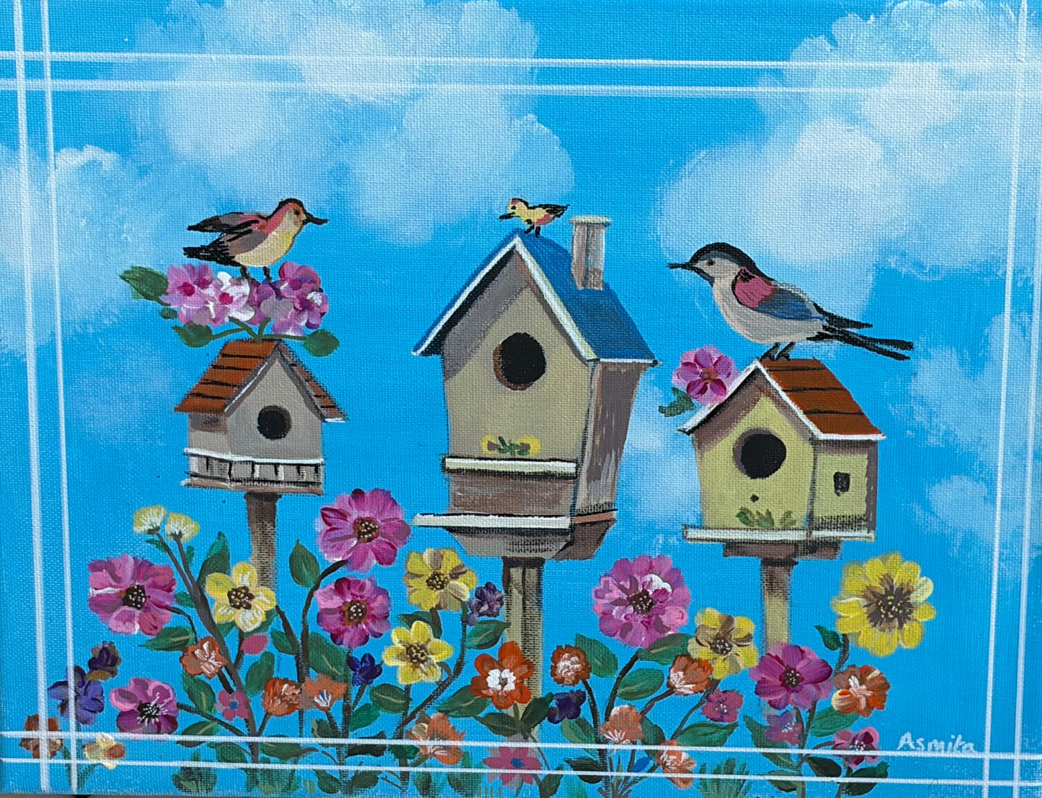 11x14 - Whimsical birdhouse